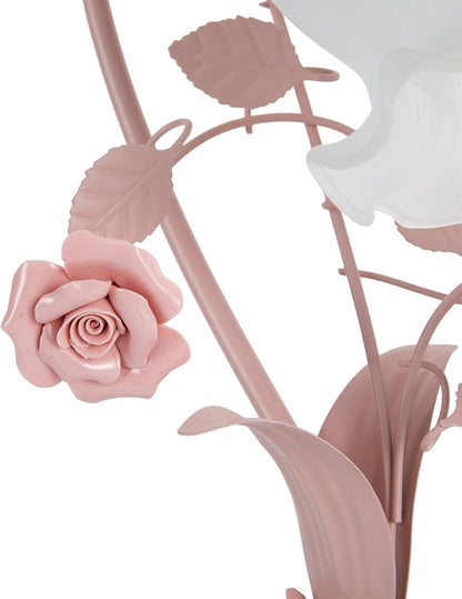 Pink Flower Pink Light Bedside Vintage Lamp Table Lamp, Glass Rose Bedroom Lamp for Bedroom Home Weddings Parties Patio Indoor (Bulb Not Included)
