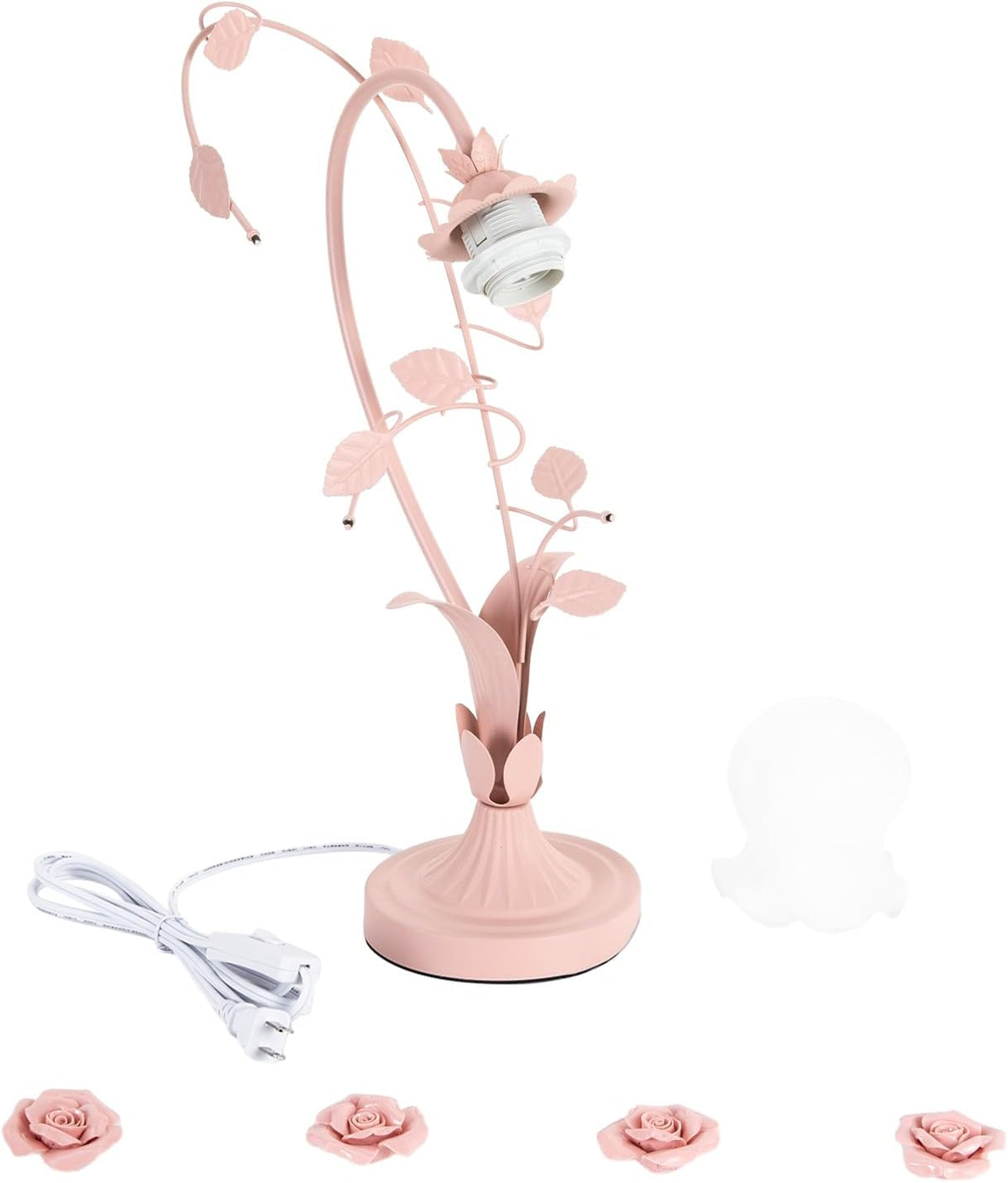 Pink Flower Pink Light Bedside Vintage Lamp Table Lamp, Glass Rose Bedroom Lamp for Bedroom Home Weddings Parties Patio Indoor (Bulb Not Included)