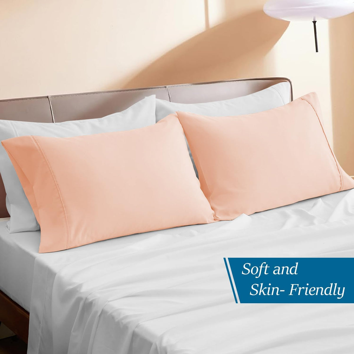 Standard (20x26) Pillow Cases - Pack of 2 - Envelope Closure - Soft 600-TC Egyptian Cotton Fabric - Pillow Covers Standard Pillow Cases 20x26 Inches (Solid, Peach)