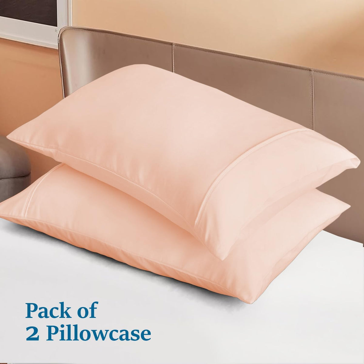 Standard (20x26) Pillow Cases - Pack of 2 - Envelope Closure - Soft 600-TC Egyptian Cotton Fabric - Pillow Covers Standard Pillow Cases 20x26 Inches (Solid, Peach)