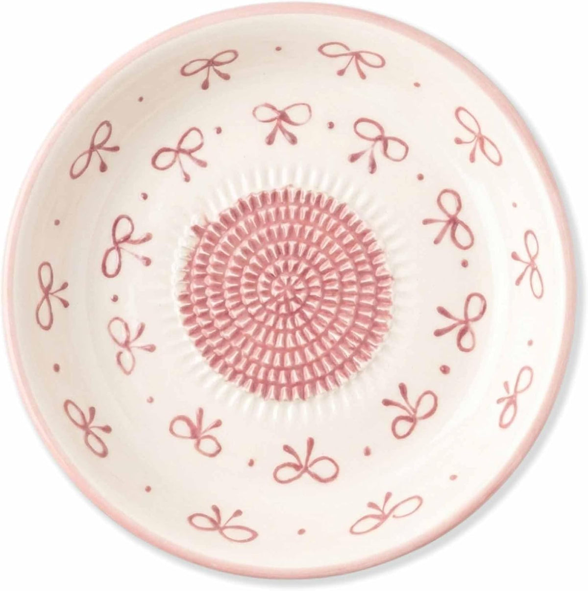 Ceramic Grater Bowl, Garlice Grater Plate, Handmade Ginger Grater, Mincer Bowl for Cheese &Vegetables, Ceramic Decorative Mincer, Hand Dish for Garlic (Pink Bow)