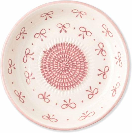 Ceramic Grater Bowl, Garlice Grater Plate, Handmade Ginger Grater, Mincer Bowl for Cheese &Vegetables, Ceramic Decorative Mincer, Hand Dish for Garlic (Pink Bow)