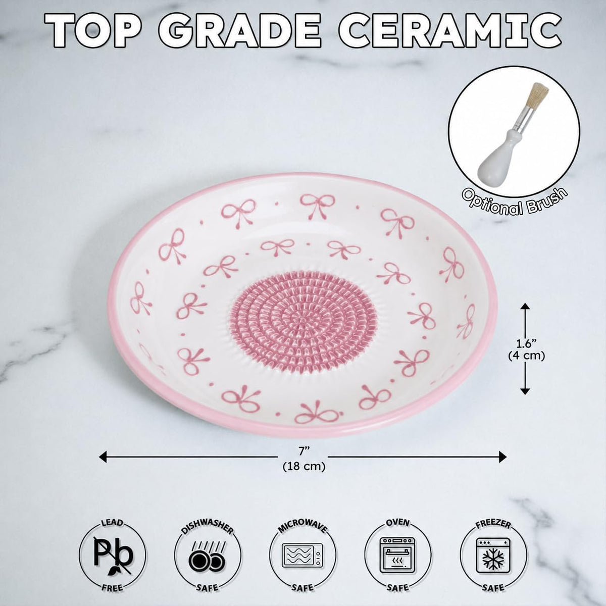 Ceramic Grater Bowl, Garlice Grater Plate, Handmade Ginger Grater, Mincer Bowl for Cheese &Vegetables, Ceramic Decorative Mincer, Hand Dish for Garlic (Pink Bow)