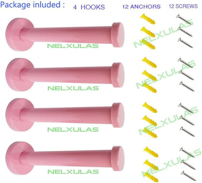 Pink Stainless Steel Single Super Heavy Duty Wall Mount Hook, Bath Towel Hooks, Coat Hanger (8 inch,4 PCS)