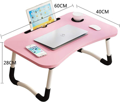 Lap Desk with Storage Drawer, Holders for Cup and Tablet for Kids and Adults, Tray Table with Foldable Legs, Laptop Bed Stand, Portable Standing Table for Sofa Couch Floor (23.6", Pink)