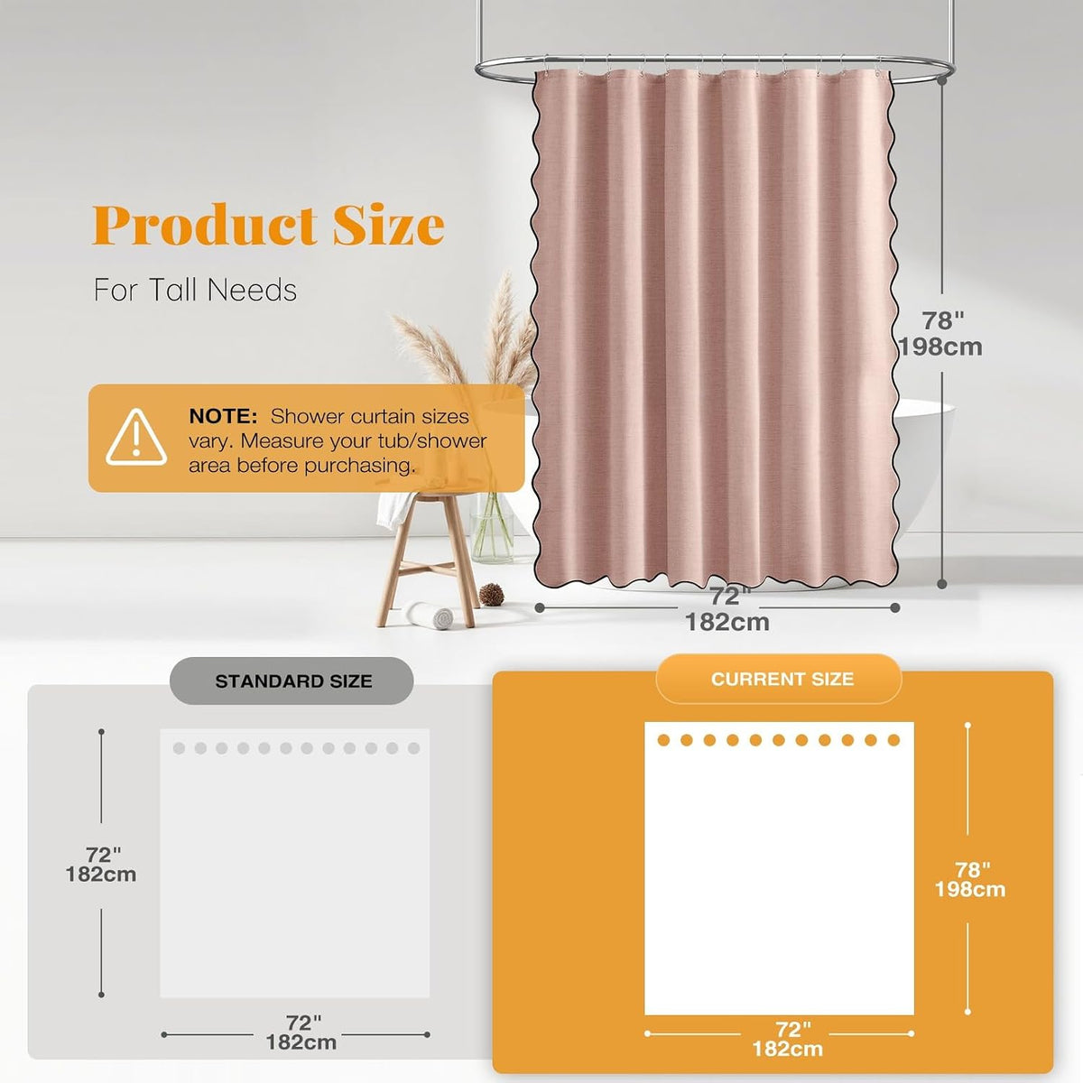 BTTN 72x78 Boho Scalloped Linen Textured Cloth , Blush Pink