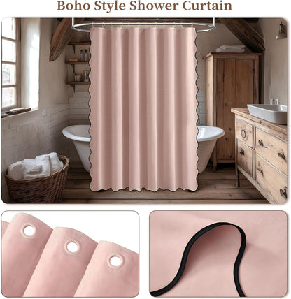 BTTN 72x78 Boho Scalloped Linen Textured Cloth , Blush Pink
