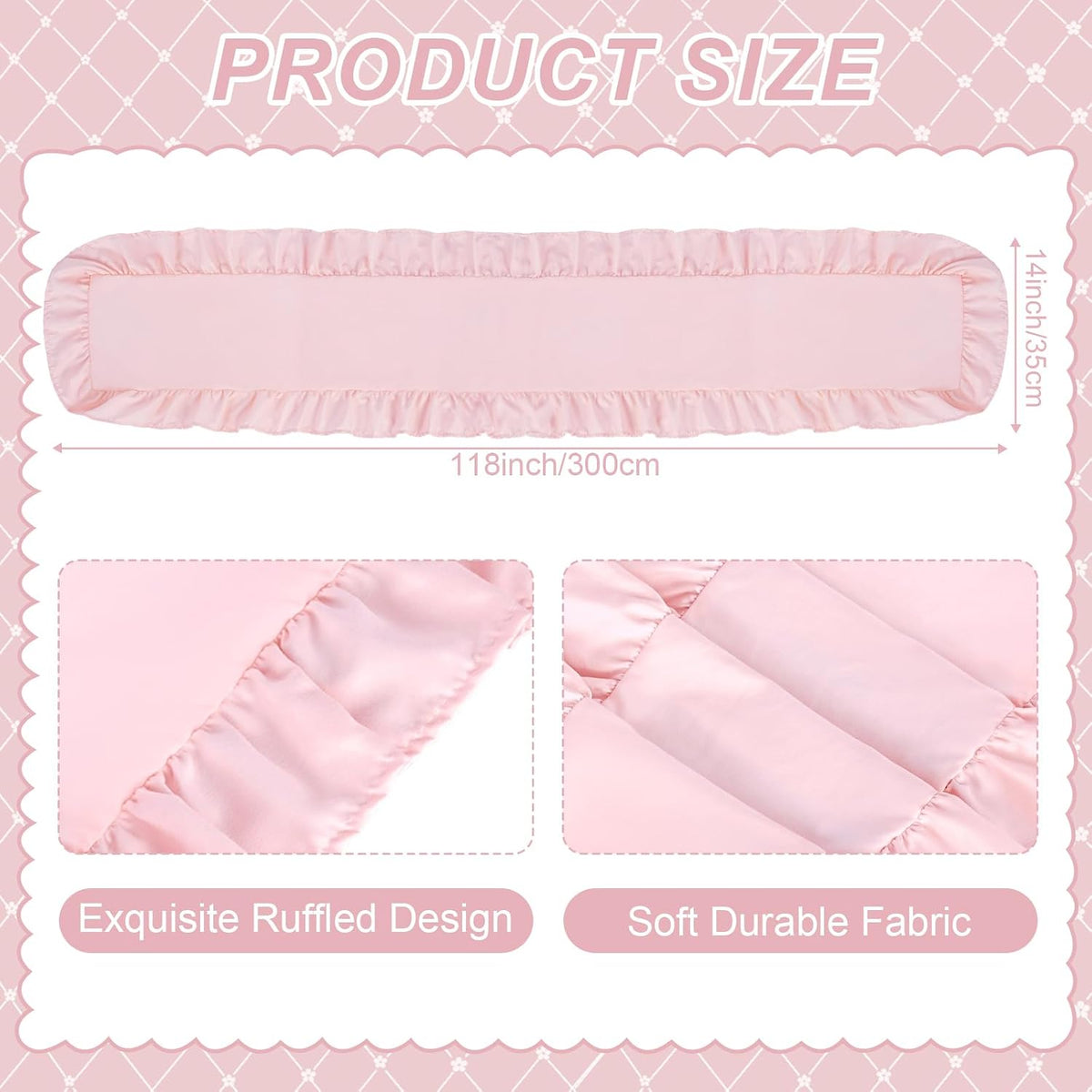 Pink Ruffled Table Runner 118 inch Scalloped Farmhouse Kitchen Table Decor