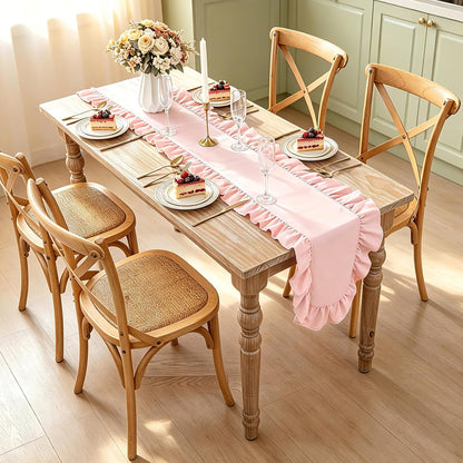 Pink Ruffled Table Runner 118 inch Scalloped Farmhouse Kitchen Table Decor