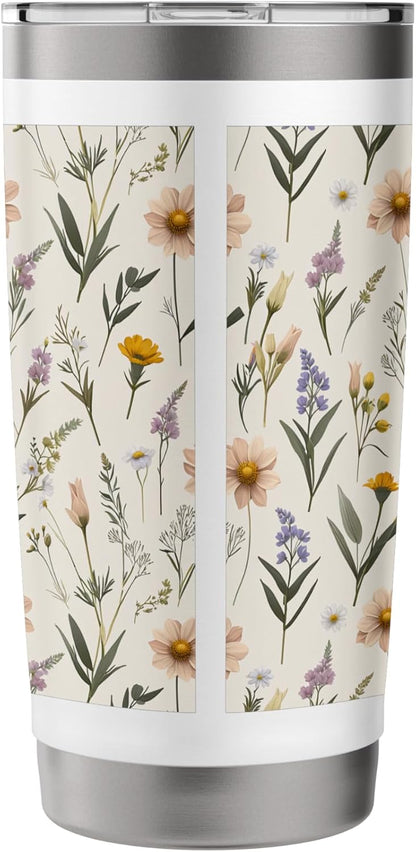Minimalist Peach Daisy and Lavender Floral Pattern Stainless Steel Insulated Tumbler