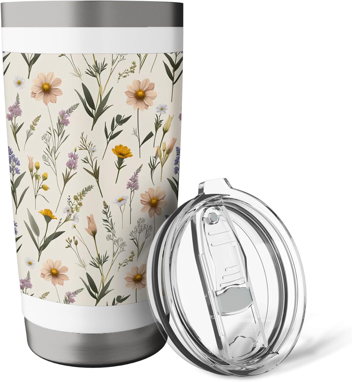 Minimalist Peach Daisy and Lavender Floral Pattern Stainless Steel Insulated Tumbler