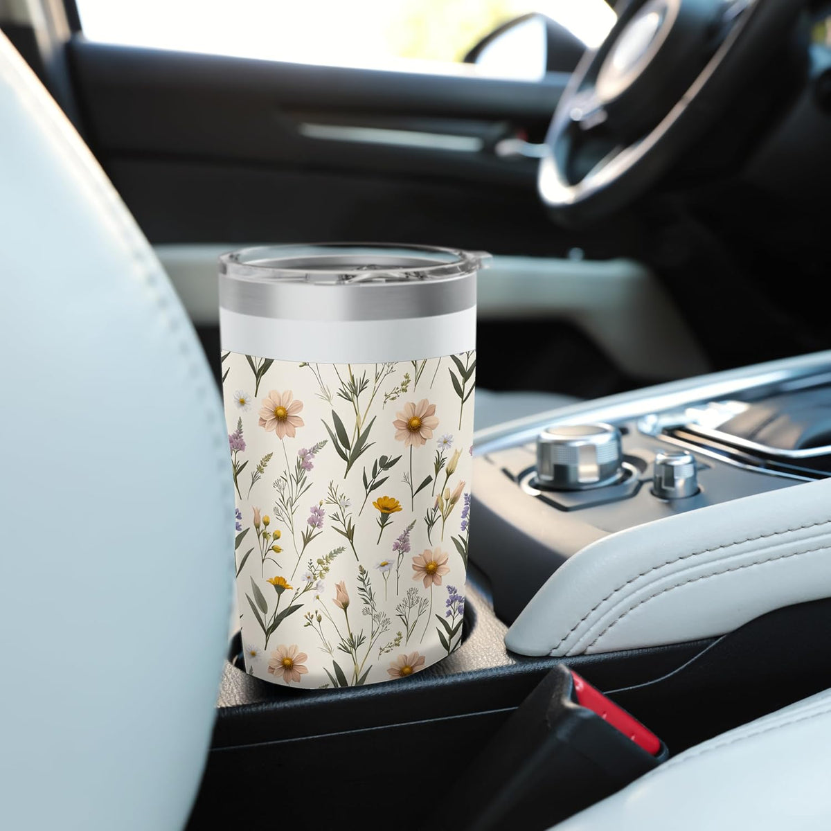 Minimalist Peach Daisy and Lavender Floral Pattern Stainless Steel Insulated Tumbler