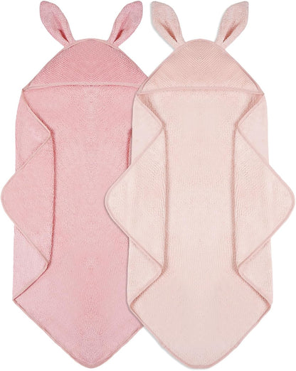 Baby Hooded Towel 2 Pack Bath Towels for Newborn with Animal Design Shower Essentials for Baby Girl Boy and Toddler (Blush Pink & Pink, Medium)