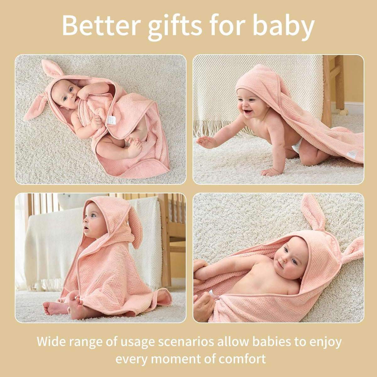 Baby Hooded Towel 2 Pack Bath Towels for Newborn with Animal Design Shower Essentials for Baby Girl Boy and Toddler (Blush Pink & Pink, Medium)