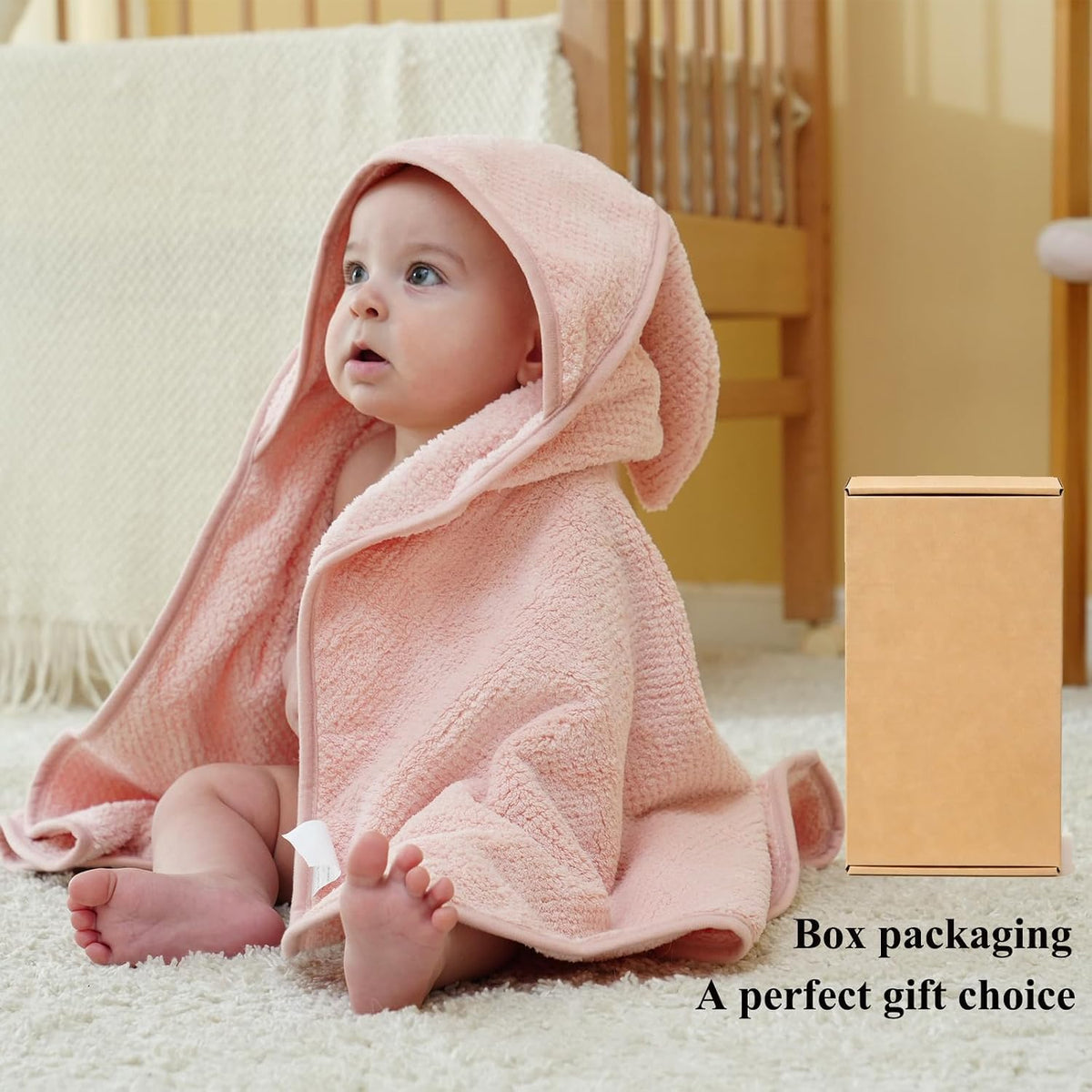 Baby Hooded Towel 2 Pack Bath Towels for Newborn with Animal Design Shower Essentials for Baby Girl Boy and Toddler (Blush Pink & Pink, Medium)