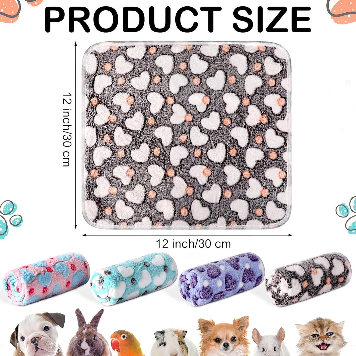 Reginary 4 Pcs Waterproof Guinea Pig Blankets Washable Small Animal Fleece Bedding Absorbent Guinea Pig Cage Liners Reusable Training Pee Pad Pet Sleep Mat for Hamster(Heart Pattern,12 x 12 Inch)