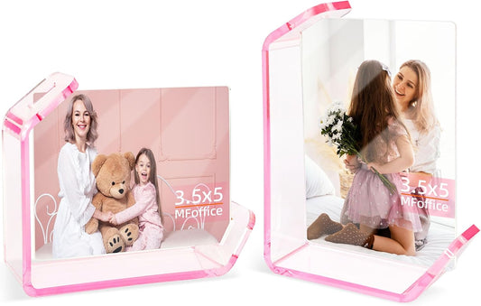 3.5x5 Picture Frame, 2 Pack Small Photo Frame, Color Double-Sided Tabletop Stands with Horizontal and Vertical Display Options for Modern Home Office Decor, Pink