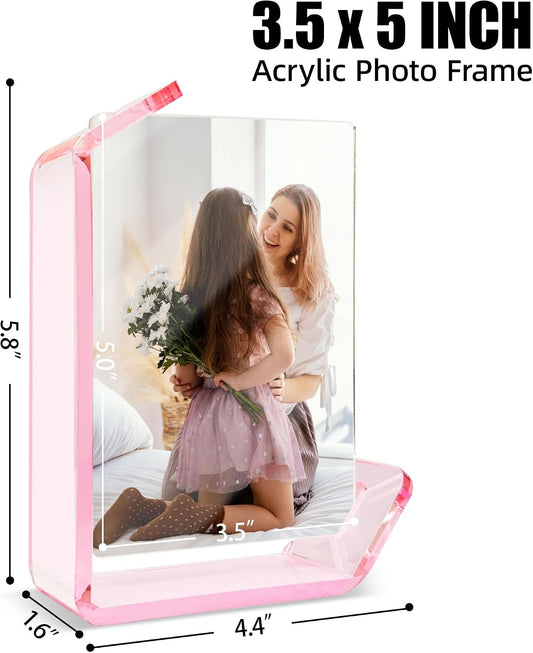 3.5x5 Picture Frame, 2 Pack Small Photo Frame, Color Double-Sided Tabletop Stands with Horizontal and Vertical Display Options for Modern Home Office Decor, Pink