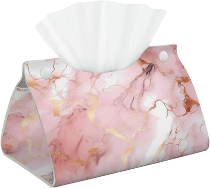 Tissue Box Cover Pink Rose Gold Marble Print Rectangle PU Leather Tissue Box Holder for Car Bathroom Bedroom Desk Tabletop Decor