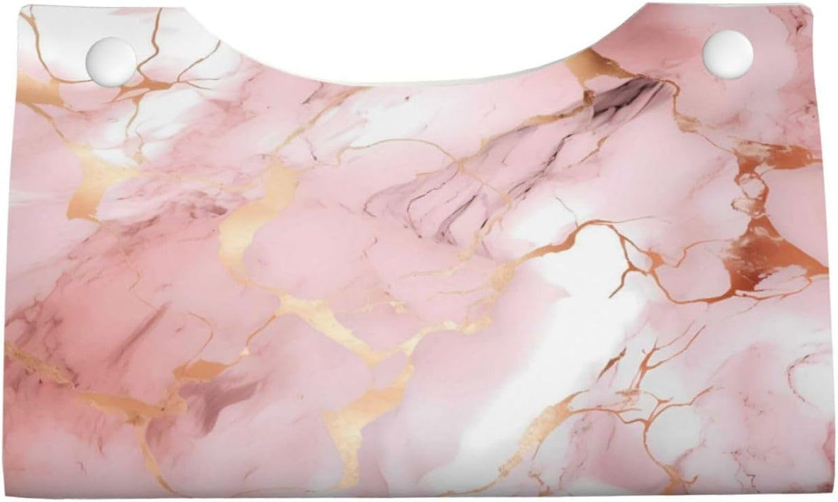 Tissue Box Cover Pink Rose Gold Marble Print Rectangle PU Leather Tissue Box Holder for Car Bathroom Bedroom Desk Tabletop Decor