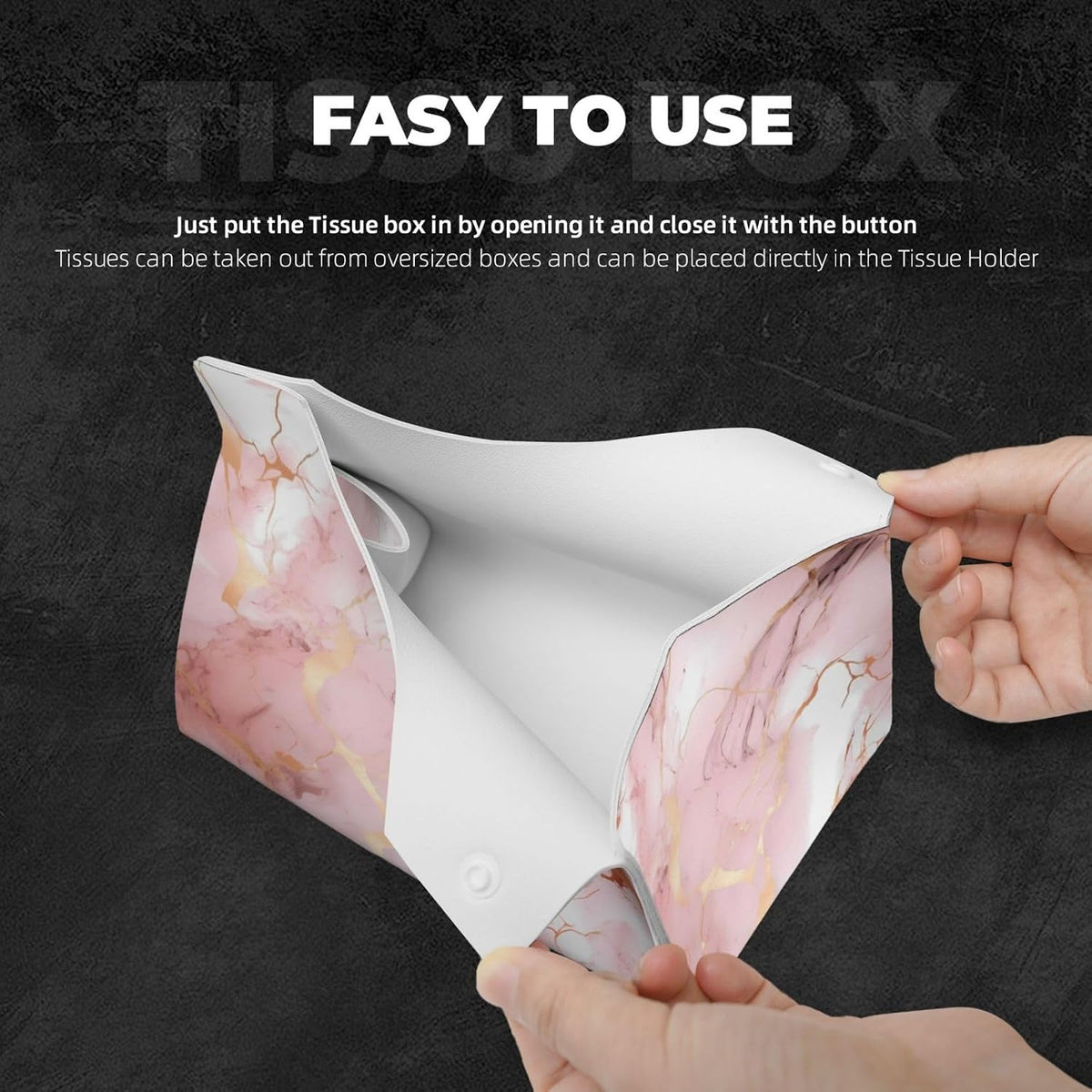 Tissue Box Cover Pink Rose Gold Marble Print Rectangle PU Leather Tissue Box Holder for Car Bathroom Bedroom Desk Tabletop Decor