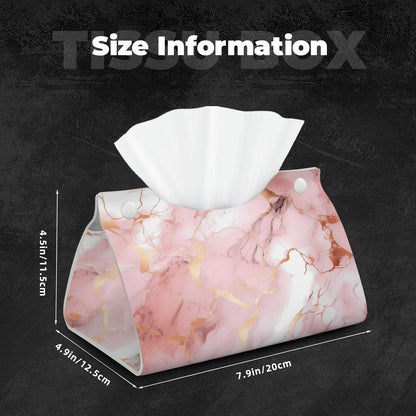 Tissue Box Cover Pink Rose Gold Marble Print Rectangle PU Leather Tissue Box Holder for Car Bathroom Bedroom Desk Tabletop Decor