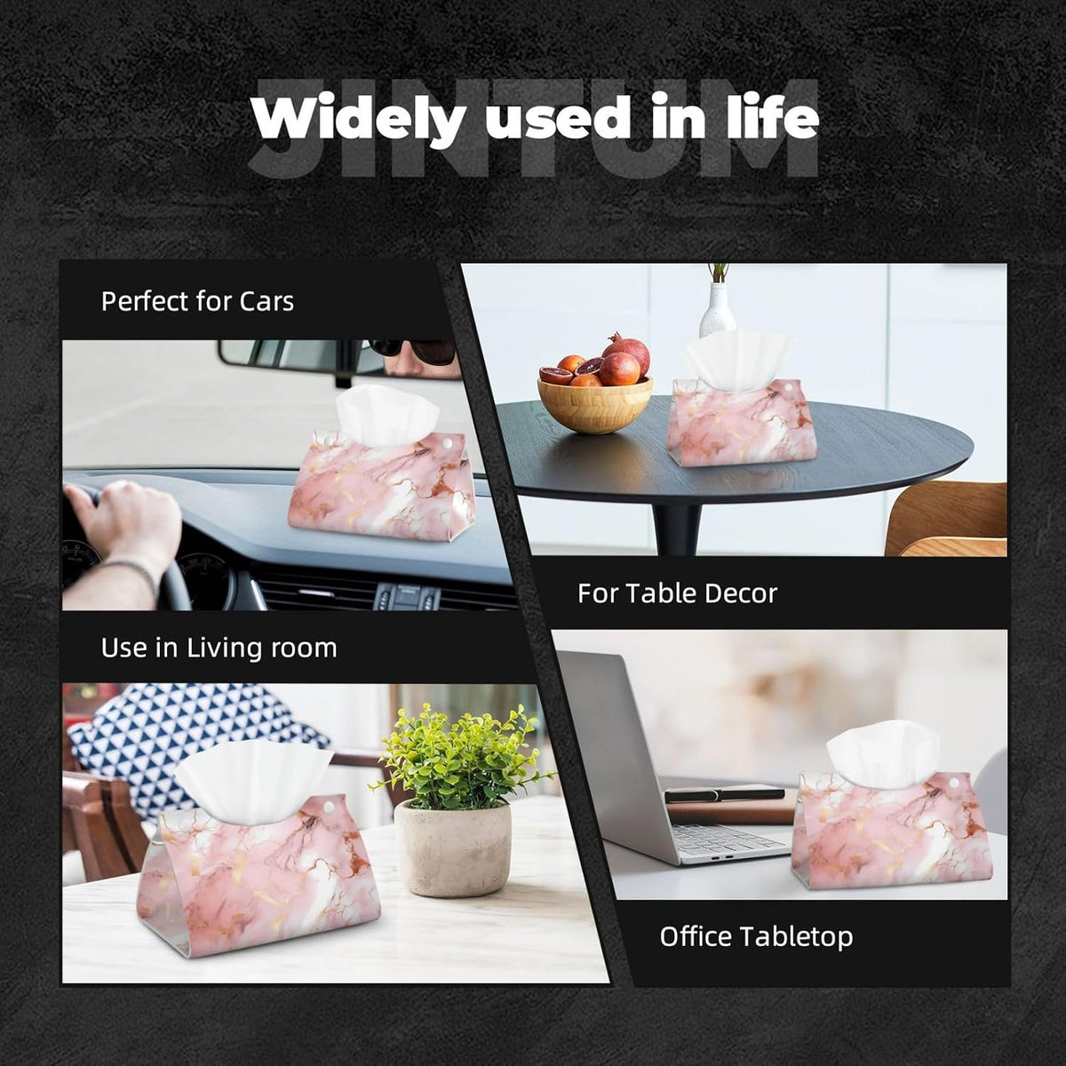 Tissue Box Cover Pink Rose Gold Marble Print Rectangle PU Leather Tissue Box Holder for Car Bathroom Bedroom Desk Tabletop Decor