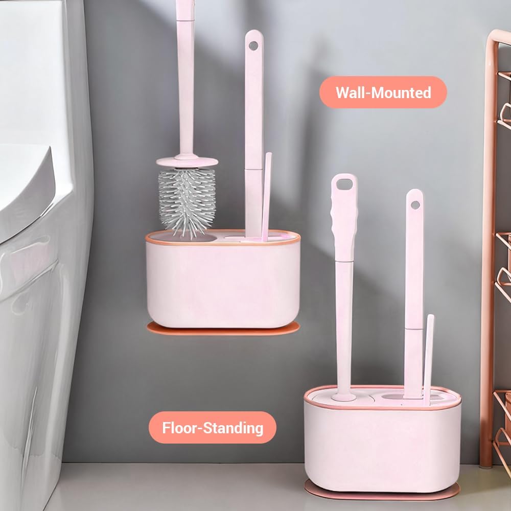Toilet Brush Set, Bathroom Accessories, Toilet Bowl Cleaners, Deep Cleansing Multifunctional Hanging Toilet Brush Set for Bathroom(Cherry Blossom Pink)
