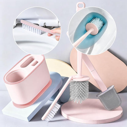 Toilet Brush Set, Bathroom Accessories, Toilet Bowl Cleaners, Deep Cleansing Multifunctional Hanging Toilet Brush Set for Bathroom(Cherry Blossom Pink)