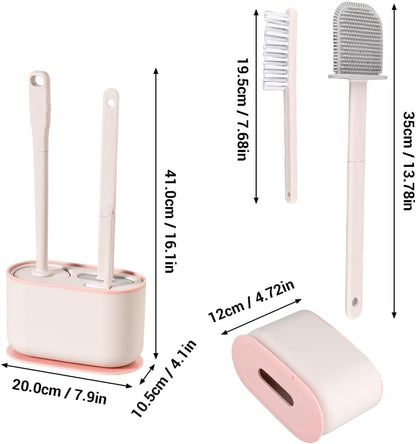 Toilet Brush Set, Bathroom Accessories, Toilet Bowl Cleaners, Deep Cleansing Multifunctional Hanging Toilet Brush Set for Bathroom(Cherry Blossom Pink)