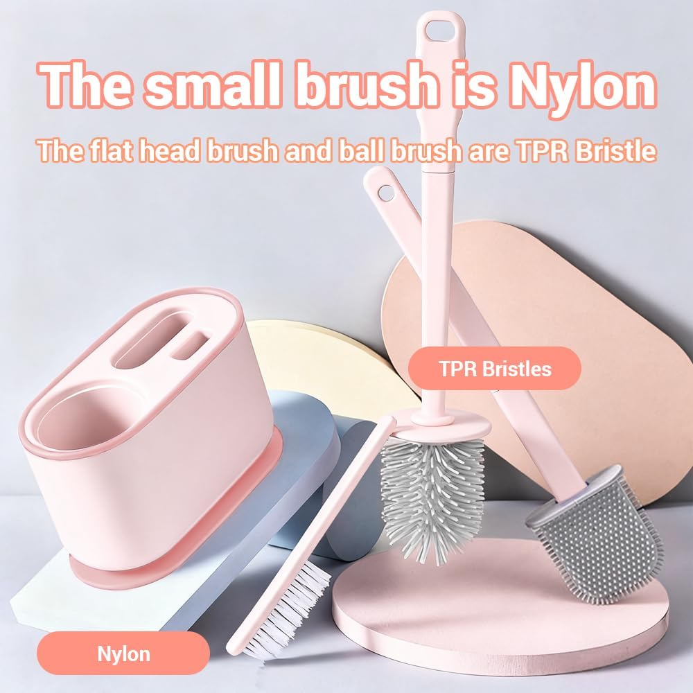 Toilet Brush Set, Bathroom Accessories, Toilet Bowl Cleaners, Deep Cleansing Multifunctional Hanging Toilet Brush Set for Bathroom(Cherry Blossom Pink)