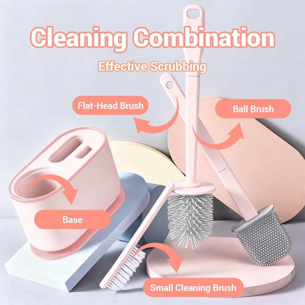 Toilet Brush Set, Bathroom Accessories, Toilet Bowl Cleaners, Deep Cleansing Multifunctional Hanging Toilet Brush Set for Bathroom(Cherry Blossom Pink)