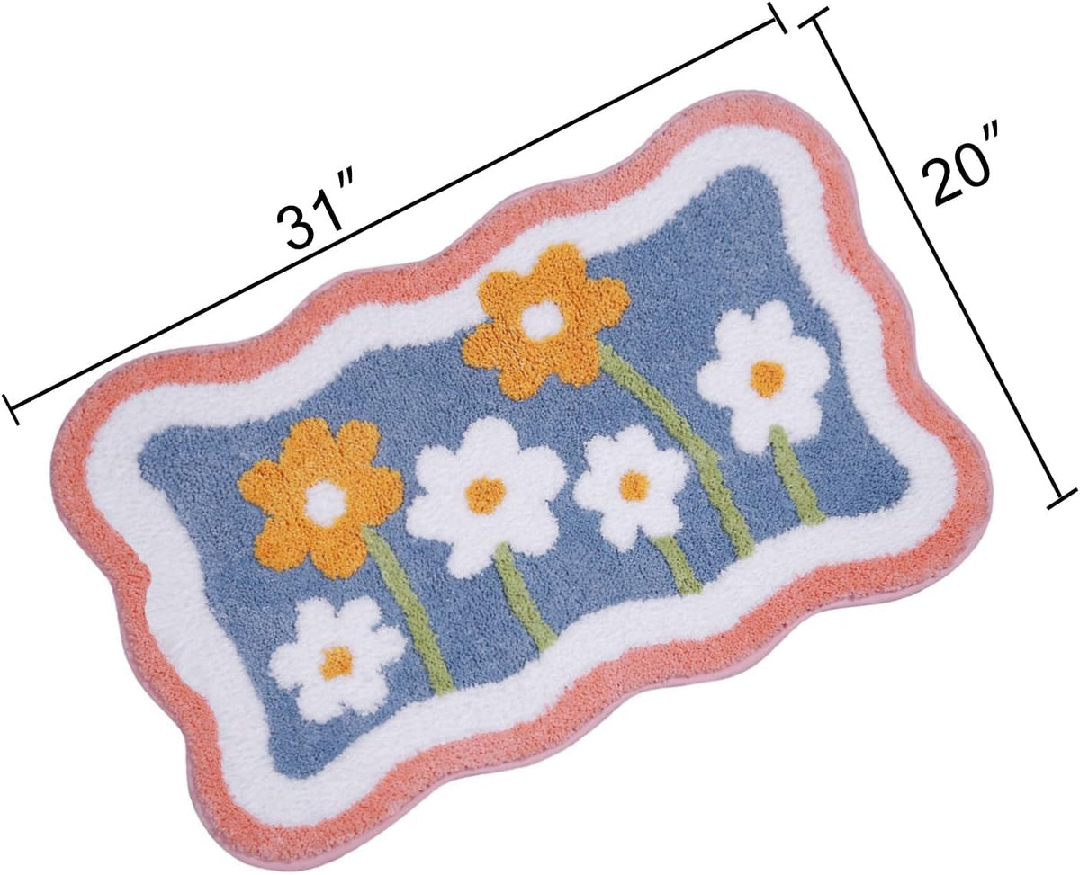 Bathroom Rugs 31.5x19.7IN Pink Floral Bath Mat for Bathroom Non Slip Machine Washable Soft Absorbent Cute Bath Rug Plush Bath Carpet for Tub Shower Sink Fluffy