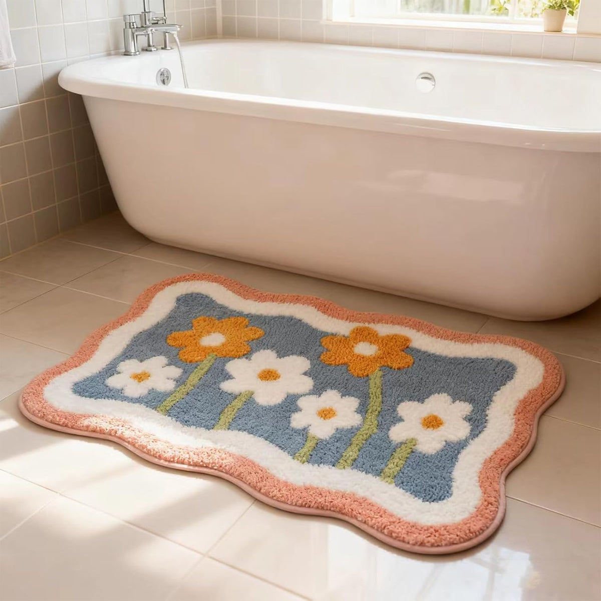 Bathroom Rugs 31.5x19.7IN Pink Floral Bath Mat for Bathroom Non Slip Machine Washable Soft Absorbent Cute Bath Rug Plush Bath Carpet for Tub Shower Sink Fluffy