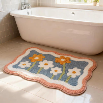 Bathroom Rugs 31.5x19.7IN Pink Floral Bath Mat for Bathroom Non Slip Machine Washable Soft Absorbent Cute Bath Rug Plush Bath Carpet for Tub Shower Sink Fluffy