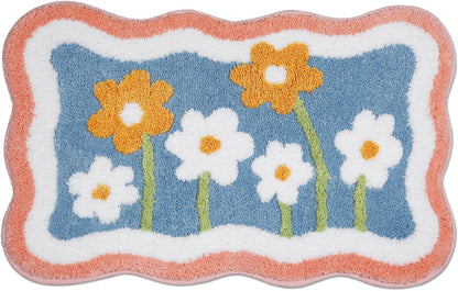 Bathroom Rugs 31.5x19.7IN Pink Floral Bath Mat for Bathroom Non Slip Machine Washable Soft Absorbent Cute Bath Rug Plush Bath Carpet for Tub Shower Sink Fluffy