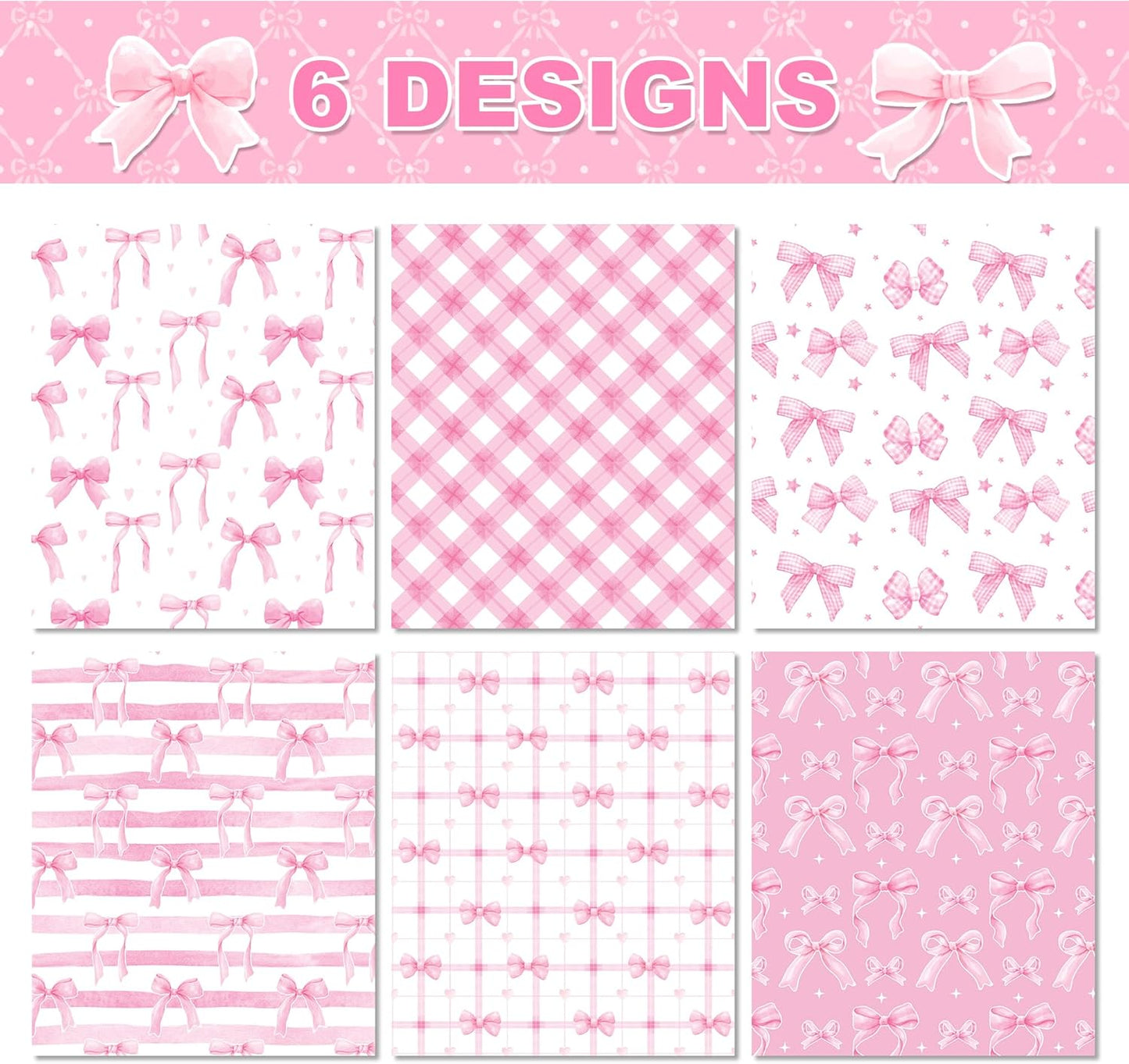 Pink Bow Wrapping Paper -12 Sheets 19.7” x 27.6” Floral, Plaid, Heart, and Bow Patterns Wrapping Paper for Girls Women Birthday Gift Packing Supplies Wedding Baby Shower Graduation Party Decor Favor
