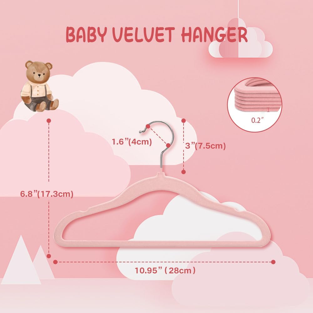 Baby Velvet Hangers 16 Pack Non-Slip Felt Hangers Pink
