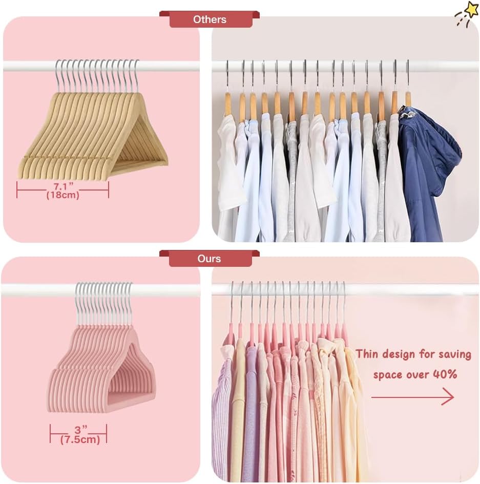 Baby Velvet Hangers 16 Pack Non-Slip Felt Hangers Pink