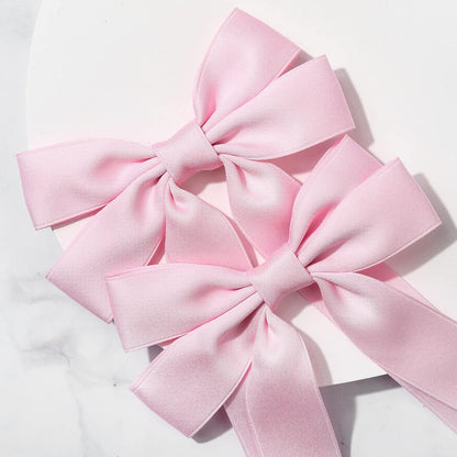 Silky Satin Hair Bows and Ribbons: 2PCS Pink Alligator Clips for Ponytail Holders, Hair Accessories for Women, Girls, Toddlers, and Teens