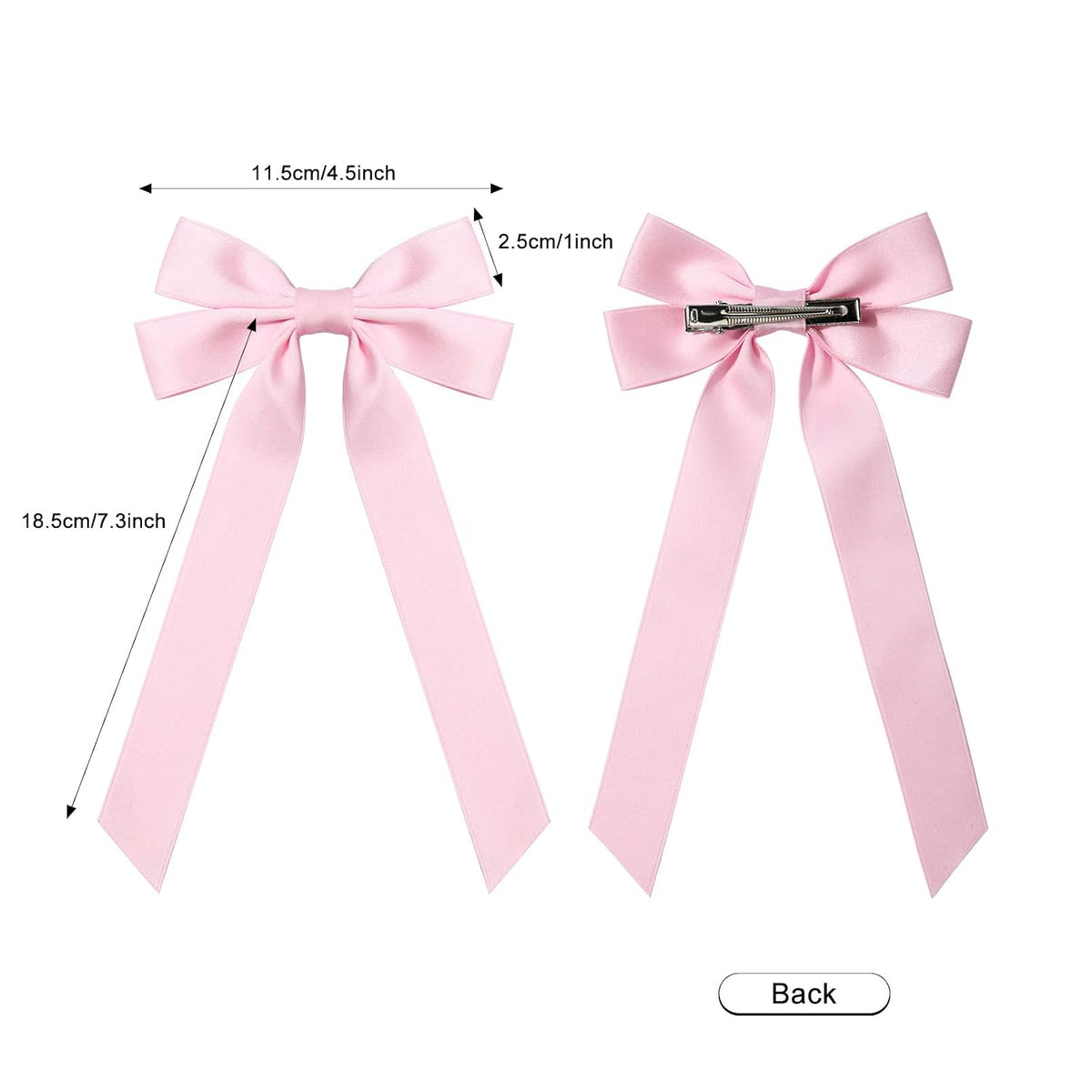 Silky Satin Hair Bows and Ribbons: 2PCS Pink Alligator Clips for Ponytail Holders, Hair Accessories for Women, Girls, Toddlers, and Teens