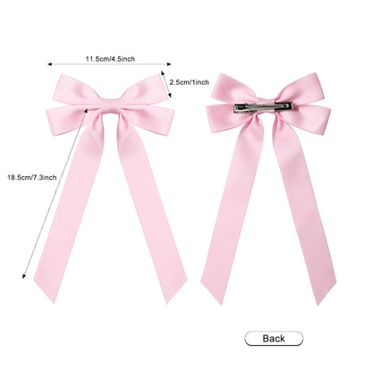 Silky Satin Hair Bows and Ribbons: 2PCS Pink Alligator Clips for Ponytail Holders, Hair Accessories for Women, Girls, Toddlers, and Teens