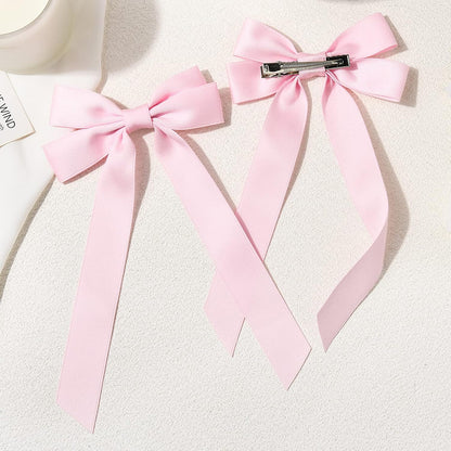 Silky Satin Hair Bows and Ribbons: 2PCS Pink Alligator Clips for Ponytail Holders, Hair Accessories for Women, Girls, Toddlers, and Teens