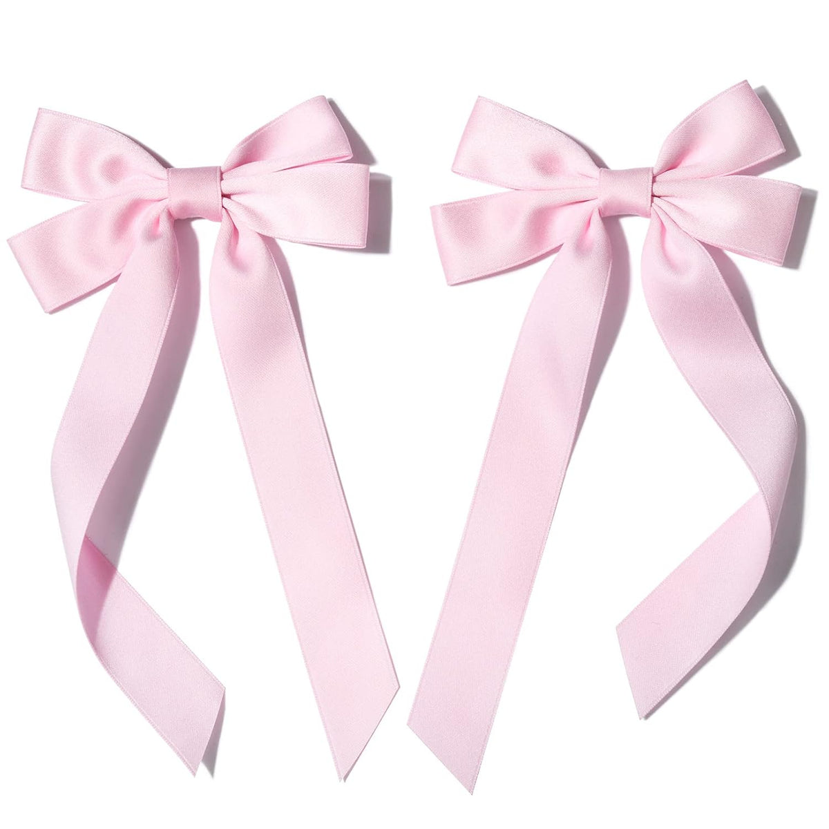 Silky Satin Hair Bows and Ribbons: 2PCS Pink Alligator Clips for Ponytail Holders, Hair Accessories for Women, Girls, Toddlers, and Teens