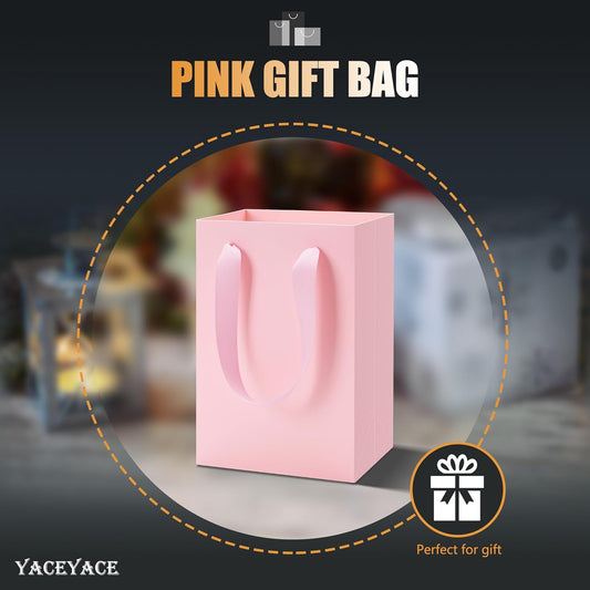 Pink Gift Bags 20Pack, Small Gift Bags, 5.25"x3.75"x8" Boutique Paper Bag with Ribbon Handles, Pink Paper Bag for Women's Day, Mother's Day