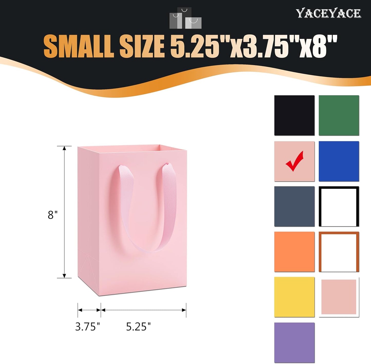 Pink Gift Bags 20Pack, Small Gift Bags, 5.25"x3.75"x8" Boutique Paper Bag with Ribbon Handles, Pink Paper Bag for Women's Day, Mother's Day