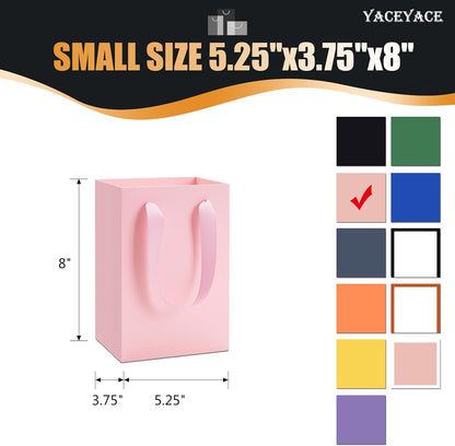 Pink Gift Bags 20Pack, Small Gift Bags, 5.25"x3.75"x8" Boutique Paper Bag with Ribbon Handles, Pink Paper Bag for Women's Day, Mother's Day