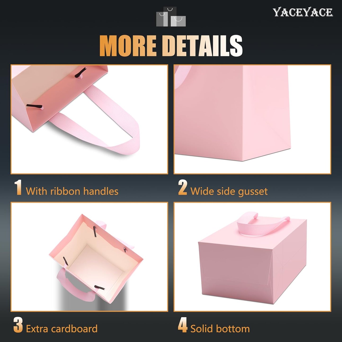 Pink Gift Bags 20Pack, Small Gift Bags, 5.25"x3.75"x8" Boutique Paper Bag with Ribbon Handles, Pink Paper Bag for Women's Day, Mother's Day
