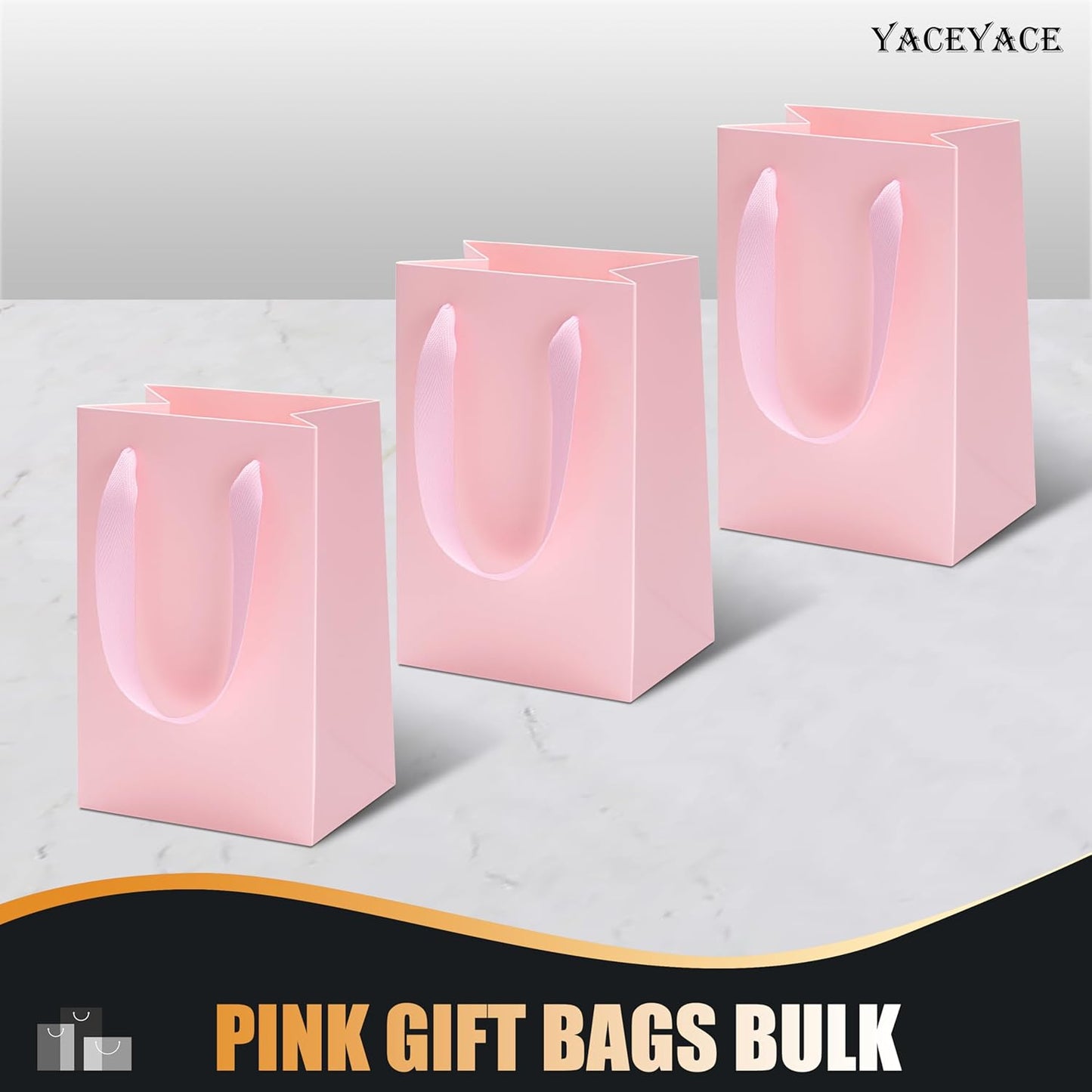 Pink Gift Bags 20Pack, Small Gift Bags, 5.25"x3.75"x8" Boutique Paper Bag with Ribbon Handles, Pink Paper Bag for Women's Day, Mother's Day