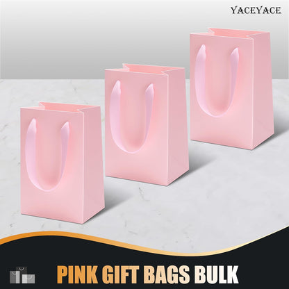 Pink Gift Bags 20Pack, Small Gift Bags, 5.25"x3.75"x8" Boutique Paper Bag with Ribbon Handles, Pink Paper Bag for Women's Day, Mother's Day